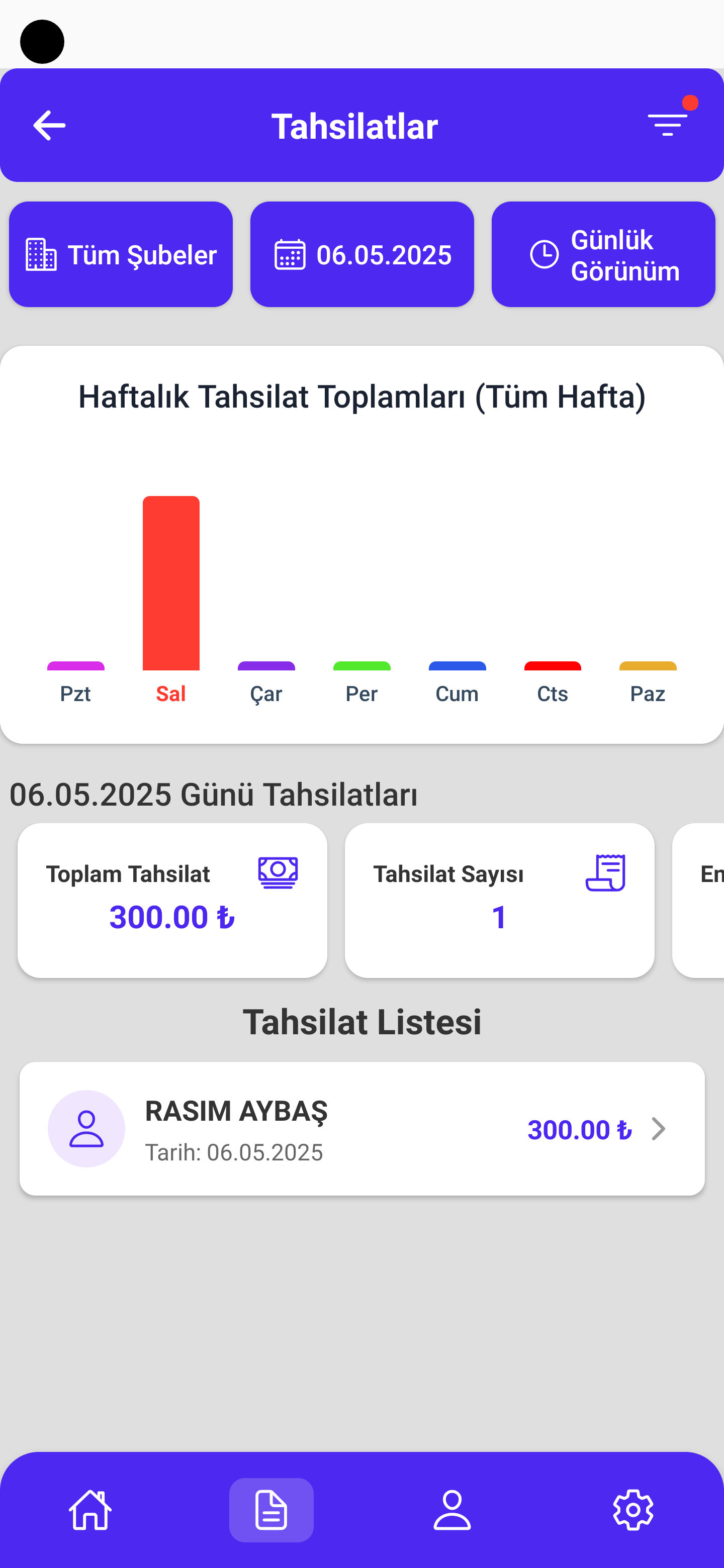 Tahsilat Takip Ekranı
